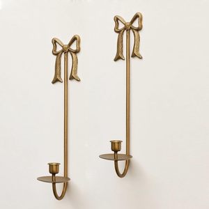 Metal Wall-Mounted Candle Sconce <b>Holders</b> Gold Finish Modern <b>Bow</b> Design Christmas Home Decoration Handmade Durable - Product Image 1