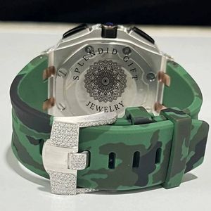 Montre de luxe pour homme à quartz, boîtier argent/moissanite, lunette sertie de diamants, verre saphir, bracelet moissanite/argent, affichage analogique, cadran 28 mm - Product Image 4