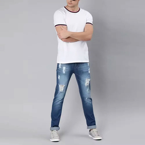 Pantalones Vaqueros Casuales de Hombre Estilo High Street, Ajuste Slim, Algodón Denim, Lavado Desgastado, Bolsillos Decorativos, Estilo Recto Medio, Logotipo Estampado en la Cintura - Product Image 3