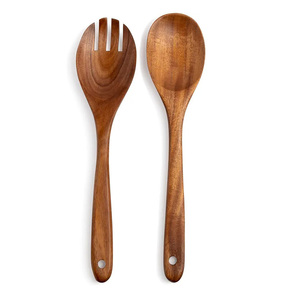 Ensemble de couverts de service à salade en bois : pinces, cuillère et fourchette à long manche pour mélanger, ustensiles de table - Product Image 5