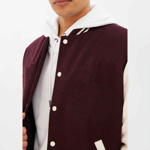 Unisex Deep Maroon for Varsity Style Hooded <b>Jacket</b> Geometric Patchwork Striped Ribbed Trim Zipper Closure Premium Urban - Product Image 2
