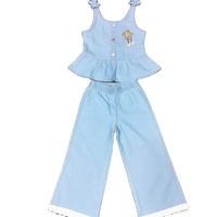 Ensemble 2 pièces en jean lavé 100 % coton respirant pour bébé fille : Haut patchwork sans manches et salopette à bretelles épaules dénudées à pois