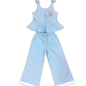 Ensemble 2 pièces en jean sans manches et sans patchwork Top Jeans Bretelles pour filles Débardeur à pois épaules dénudées Bébé pour filles Summer Casual Formal - Product Image 4