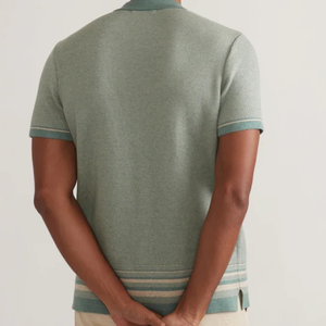 Polo de Manga Corta para Hombre, Azul Claro a Rayas, Tejido de Punto, Diseño Casual con Botones, Corte Regular, Algodón Piqué Transpirable - Product Image 3