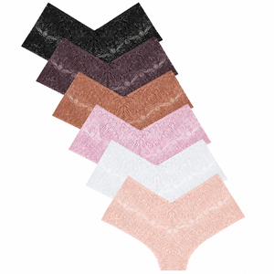 Lot de 6 culottes boyshorts mi-hautes en dentelle pour femme, respirantes, en Spandex/Coton, tricotées sans couture, coloris Noir Prune, pour White Peach - Product Image 1