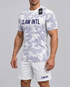 Maillot de football pour homme, blanc et bleu, impression par sublimation, col rond, manches courtes, polyester respirant, coupe ajustée - Product Image 2