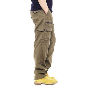 Pantalones Cargo de Talla Grande con Múltiples Bolsillos y Cordón Ajustable, Pantalones Rectos de Algodón, Pantalones Casuales de Algodón, Tejido de Algodón - Product Image 3