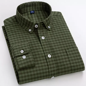 Chemise de travail à manches longues pour homme, coupe classique, couleur unie, tissu tissé 100% coton, vert, vêtements décontractés - Product Image 2