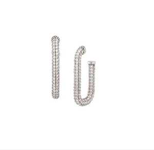 Diamond Pave Set Luxury Statement Large Tube <b>Huggie</b> Hoop Earrings Wholesale 925 Sterling Silver Round Cut Lab Grown Manufacturer - Product Image 1