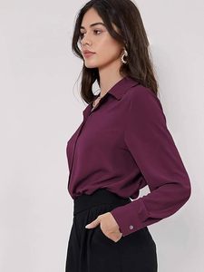 Blusa Corta Holgada de Rayón para Mujer, Estilo Coreano, Manga Larga, con Botones, para Oficina y Uso Casual - Product Image 3