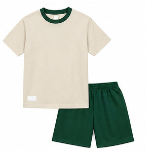 Ensemble 2 pièces en tissu éponge doux : T-shirt et short pour tout-petits et grands enfants – Haut décontracté à épaules tombantes – Vêtements de nuit pour garçons - Product Image 2