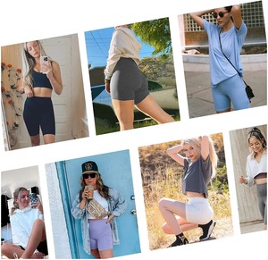 High <b>Waist</b> Knitted Women's Shorts Solid Blue Sporty Fit Quick Dry <b>Elastic</b> <b>Waist</b> Skinny Style - Product Image 5