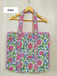 Sac fourre-tout matelassé en coton imprimé à la main indien, motif floral vintage écologique, pour usage quotidien, lavable, pour les courses - Product Image 5