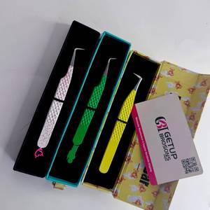 Ensemble de pinces professionnelles pour extensions de cils en gros, logo personnalisé, pinces à volume en acier inoxydable, poignée diamantée pour isolation - Product Image 4