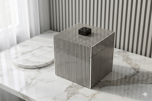 Black White Striped Decorative Storage <b>Box</b> with Lid MDF Resin Modern Home Organizer - Product Image 3