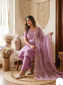 Ensemble Salwar Kurti en Georgette de créateur, dernière collection, avec Dupatta lourd, pour l'été, tenue traditionnelle indienne pour mariage et fête, réversible, séchage rapide, entièrement prêt à porter - Product Image 2