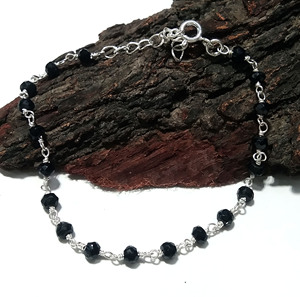 Natural Black Onyx <b>Beaded</b> <b>Bracelet</b>, Handmade Gemstone Wrist <b>Bracelet</b>, 925 Sterling Silver Jewelry, Adjustable Crystal <b>Bracelets</b> - Product Image 2