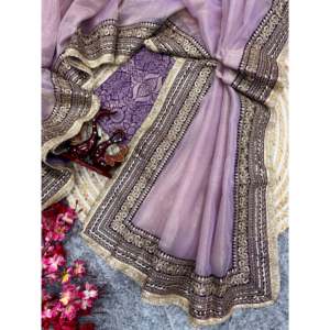 Saree ออกแบบกับลำดับและ dori เย็บปักถักร้อยทำงานชุดที่สง่างาม - Product Image 5