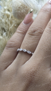 Luxury Marquise Cut Moissanite <b>Ring</b> <b>925</b> Sterling <b>Silver</b> Half Eternity Wedding Band Stackable Promise <b>Ring</b> - Product Image 5