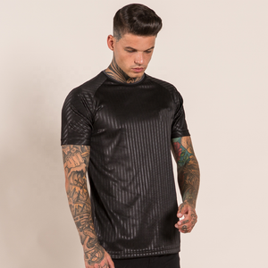 <b>Men's</b> <b>Black</b> Striped Short Sleeve T-<b>Shirt</b> O-Neck <b>Slim</b> <b>Fit</b> Quick Dry Street Style Knitted Polyester Top - Product Image 6