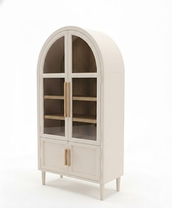 Meuble de rangement arqué en bois d'hévéa et placage de chêne, éco-responsable, 4 compartiments, pour salon, mobilier moderne pour la maison - Product Image 4