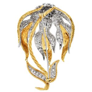 Broche de luxe en or 18 carats et diamants, forme de plante, bijoux de mariage pour femmes - Product Image 4