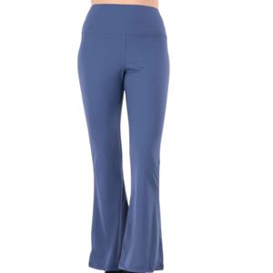 . Pantalon évasé bleu taille haute pour femme, extensible, coupe ajustée, style legging de yoga, jambe large, décontracté, coupe bootcut ajustée - Product Image 1