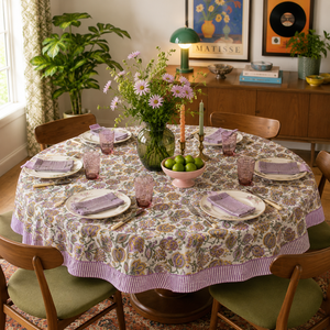 Premium Cotton Jaipur Hand Block Printed <b>Tablecloth</b> 70" <b>Round</b> Floral Wedding Home Hotel Eco-Friendly Non Toxic Dyes Reusable - Product Image 5