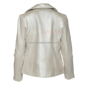 2025 OEM Premium Sheep Leather <b>Women's</b> Bomber <b>Jacket</b> Winter 100% High Quality Heated Fashion Design <b>Silver</b> Color Wholesale Price - Product Image 2