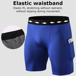 Men <b>Compression</b> <b>Shorts</b> Solid Color Spandex Polyester Quick Dry Sporty Style With Pockets Mid Waist <b>Short</b> Length - Product Image 4
