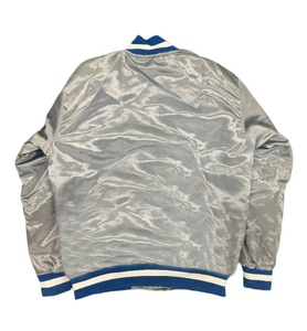 Chaqueta Varsity con ribete azul y blanco, cuello vuelto, corte regular, forro de satén de poliéster, estilo preppy de otoño - Product Image 2
