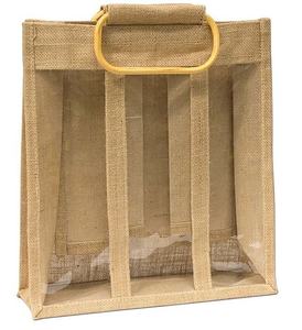 Wholesale Eco-Friendly Jute Screen Printed Large Drawstring Wine <b>Bags</b> <b>Long</b> Handle for Wedding Anniversary Gifting Custom Logo - Product Image 3