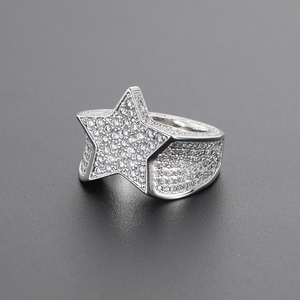 Bague étoile en argent 925 avec diamant de laboratoire pour homme, bague statement étoile à cinq branches glacée, bijoux de luxe tendance, cadeau pour homme, style audacieux - Product Image 1