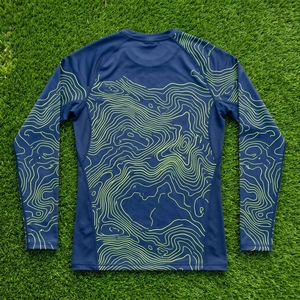 Men <b>Long</b> <b>Sleeve</b> <b>Compression</b> <b>Shirt</b> Navy Green Contour Graphic Mock Neck Gym Fitness Running Training Sportswear Base Layer - Product Image 6