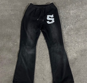 Custom Logo Streetwear Solid Fleece Men <b>Tracksuit</b> Regular Fit Polyester/Nylon Breathable Lightweight Joggers Flared Sweatpants - Product Image 2