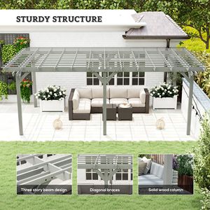 Pergola Gazebo Moderna in Legno 3,6x6m con Traliccio per Viti e Struttura Stabile per Piante Rampicanti, Finitura WPC Grigia - Product Image 4