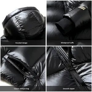 <b>Men's</b> Black Hooded Puffer <b>Jacket</b> Windproof Zipper Closure Casual Winter Wear <b>Down</b> <b>Filling</b> Regular Fit Solid Color - Product Image 3