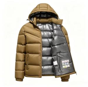 Chaqueta Acolchada con Capucha para Hombre, Invierno, Casual, Gruesa, Resistente al Viento, Cierre Frontal con Cremallera, Diseño a Cuadros, Largo Regular, Relleno de Poliéster - Product Image 3