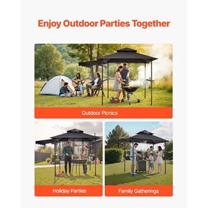Gazebo a Doppio Livello 8 x 5 Piedi con Tettoia Extra, Struttura in Acciaio Verniciato a Polvere, Riparo per Barbecue da Patio con 2 Tende Laterali e Pergola - Product Image 6