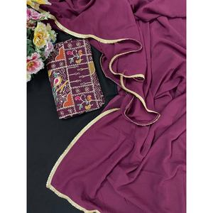 DESIGNER GEORGETTE DENTELLE BORDER WORK SAREE AVEC BLOUSE INCOSÉE VIN - Product Image 1