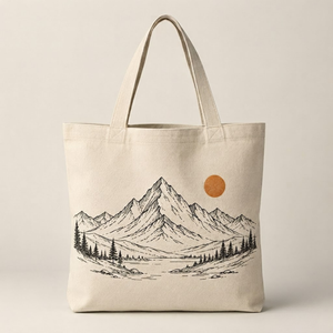 Bolsa de Mano de Lona de Algodón con Estampado de Montaña, Ecológica, de Gran Capacidad, Bolso de Hombro para Mujer, Reutilizable, con Cierre, para Compras al Aire Libre - Product Image 1