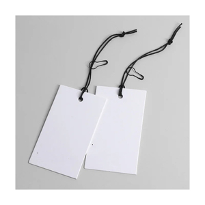 <b>White</b> Rectangular Tags with Black String Attached - Product Image 1