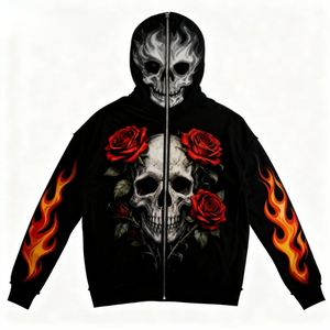 Custom Y2K <b>Skeleton</b> Guitar <b>Full</b> Zip Cropped Hoodie Gothic Skull Graphic Boxy Fit Streetwear Heavyweight Cotton Unisex - Product Image 2