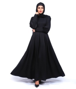 Daily Wear Womens Modest Saudi Nida Full Covered Maxi Flowy Fall Prayer Wear Hijab Niqab High Neck Flared Hem <b>Elastic</b> Sleeves - Product Image 1
