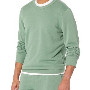 Sudadera de cuello redondo verde sólido para hombre, corte regular, de algodón tejido, informal, para otoño. - Product Image 1