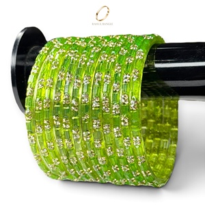 Bracelets en verre vert goutte de pluie du Cachemire, plaqués or, avec zircon, pour femmes, bijoux indiens de mariage, vente en gros, édition spéciale festival - Product Image 1