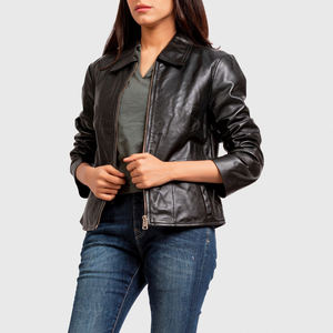 Custom Women's Sheep Skin Genuine <b>Leather</b> Jacket Breathable High Quality Customized Logo Print Wholesale Women's Jackets - Product Image 4
