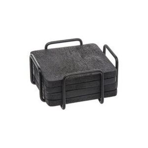 Minimalist Metal Coaster Holder <b>Set</b>, <b>Square</b> Wood Coasters for Coffee Table, Durable Heat Resistant Beverage Mats Metal Coasters - Product Image 1