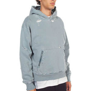 Sweat à capuche 100 % coton, imprimé numérique, effet texturé, style hip-hop, bords déchirés, tendance hiver - Product Image 2