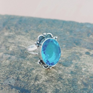 Anillo de Topacio Azul Natural, Plata de Ley 925, Anillo de Piedras Preciosas Hecho a Mano, Joyería Minimalista de Moda para Mujer - Product Image 4